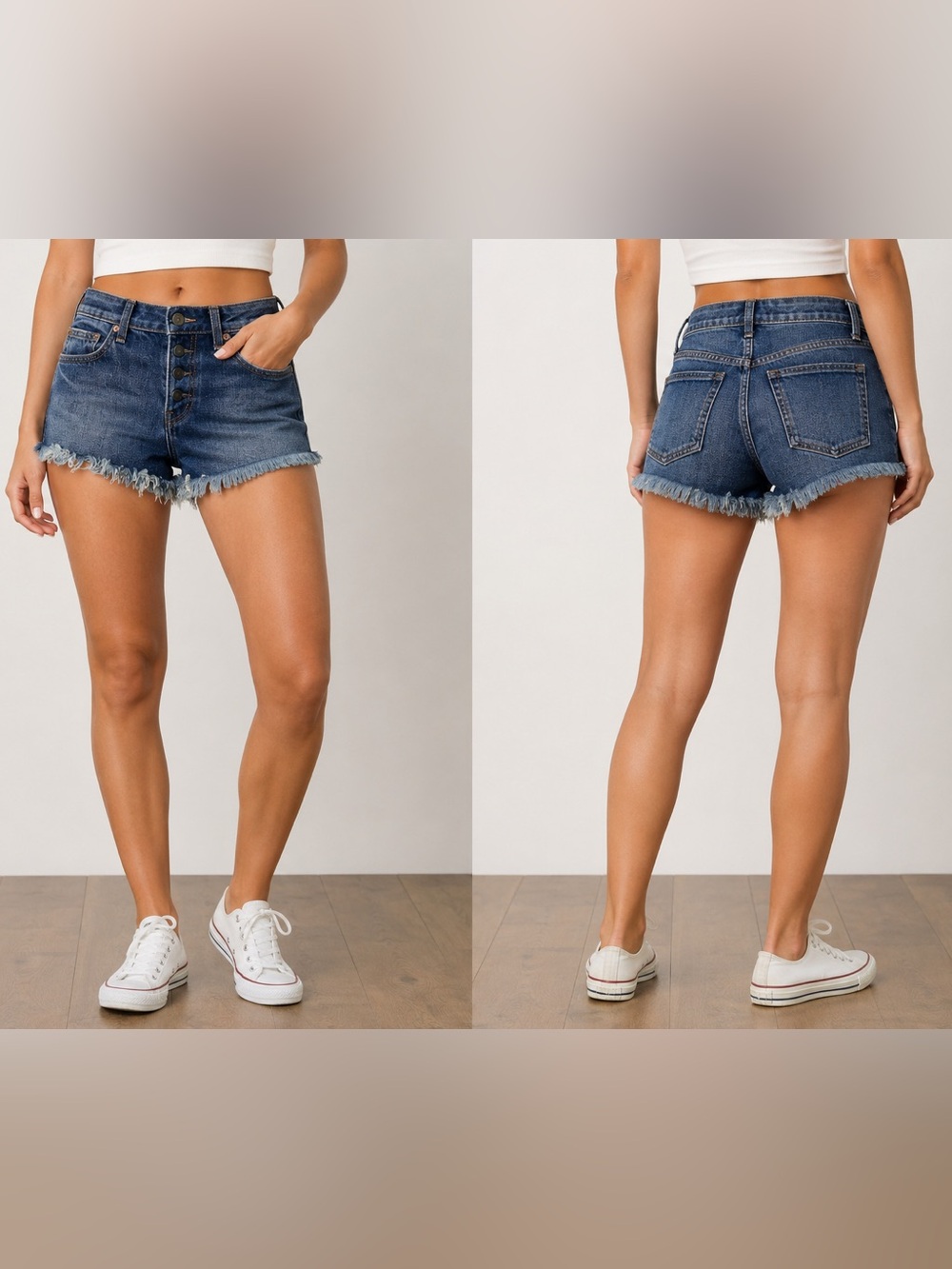 Free People Denim Shorts Womens W24 Blue Frayed Raw Hem Button Fly Festival